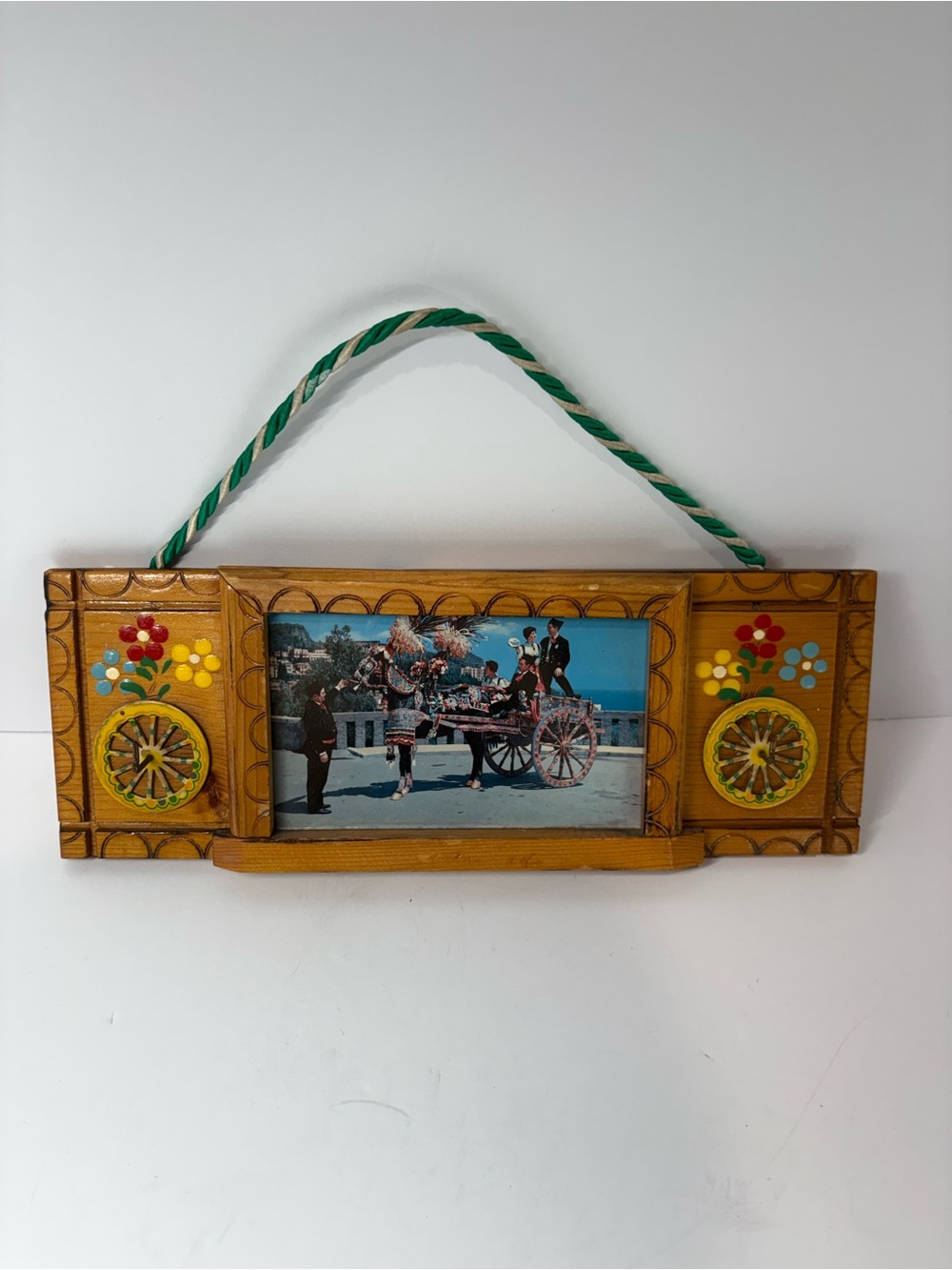 Vintage Sicilian Horse Cart Wood Wall Plaque Carretto Siciliano Italy Folk Art